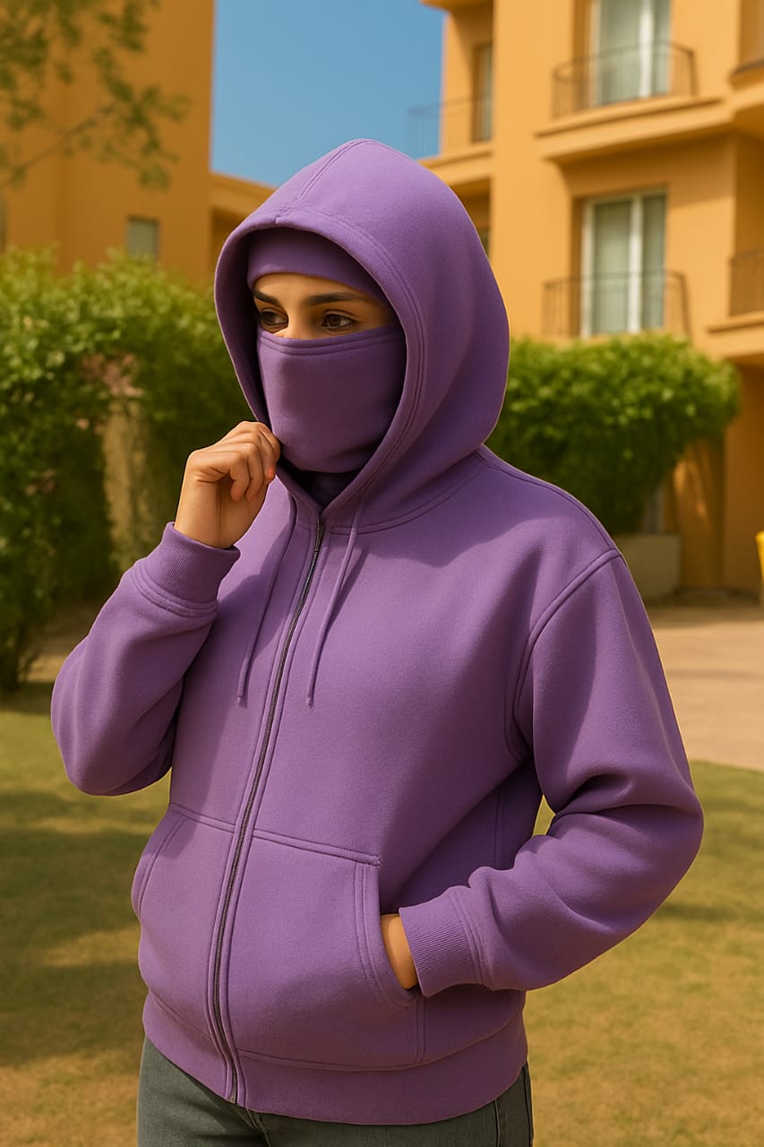 Girl's Full Zipper Ninja Hoodie – Streetwear Masked Pullover Purple Color