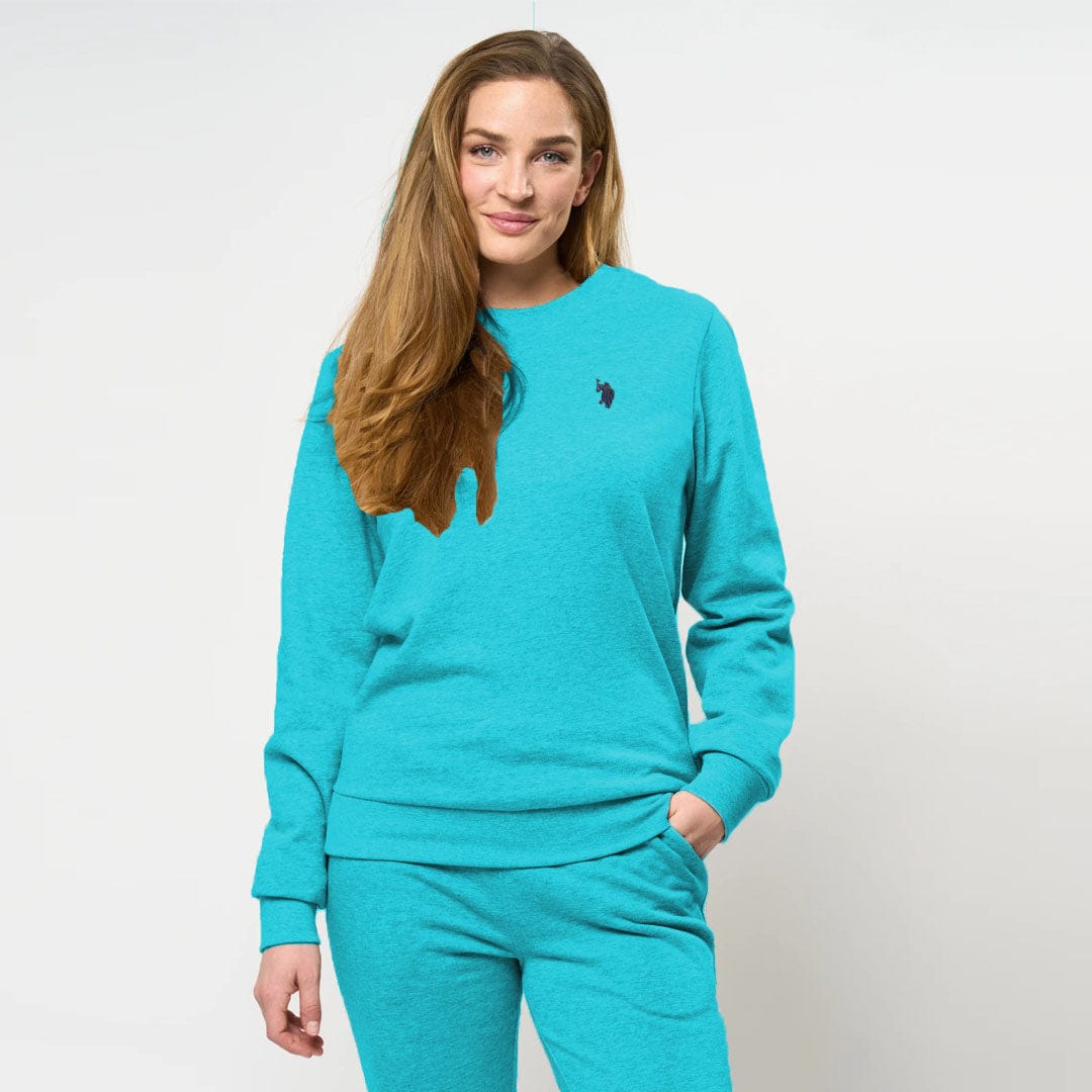Polo Asn Women Crew Neck Tarquish Blue  Shirt for Winter