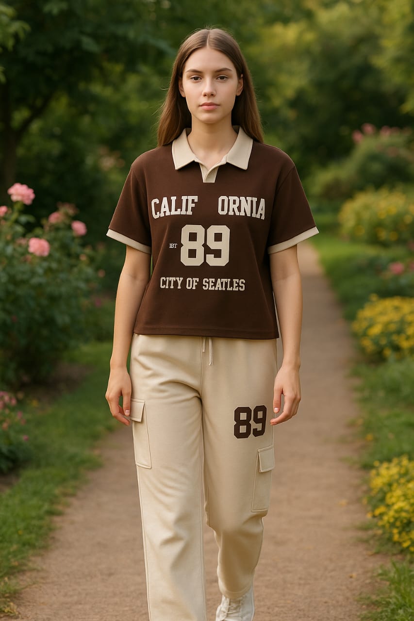 Girls Mart California 89 2-Piece Casual Set – Brown & Beige