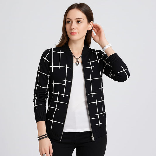 Girls' Black & White Grid Pattern Jacket