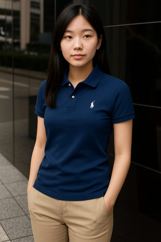Girls Classic Fit Polo T-Shirt – Navy Blue