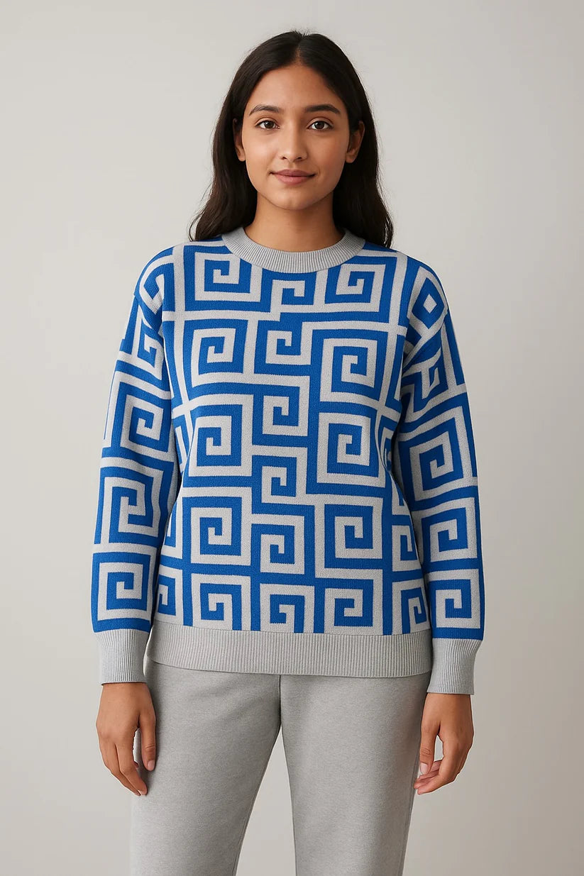 Blue Geometric Winter Track Suit