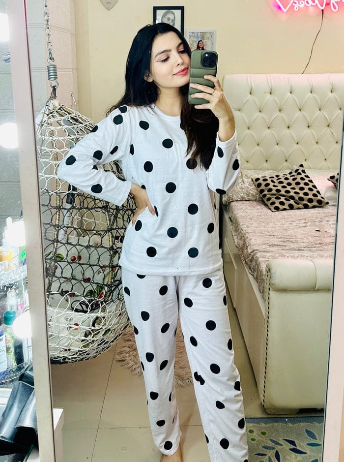Black & White Doted Printed Night Suit
