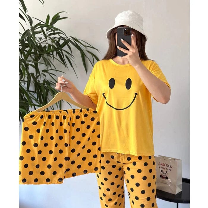 Three Piece Yellow Smiley Nightwear