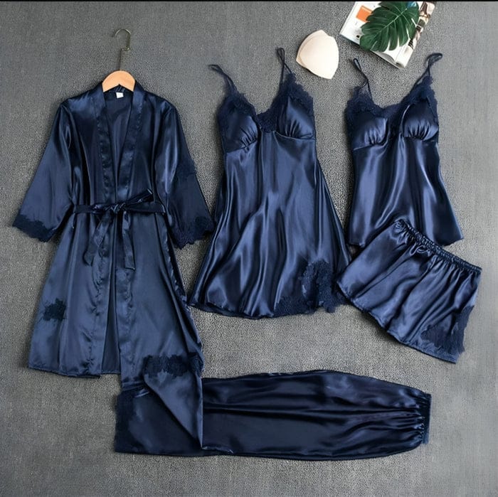5-Piece Silk Nightwear Set for Women โ ... Blue