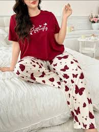 Red Butterfly Printed Night Suit