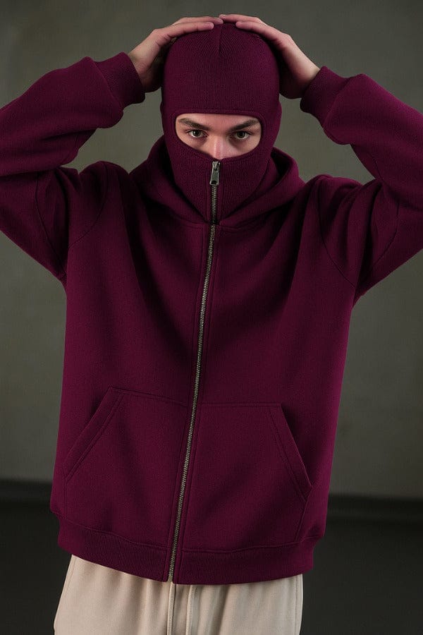 Maroon Balaclava Ninja Zipper Hoodie Jacket
