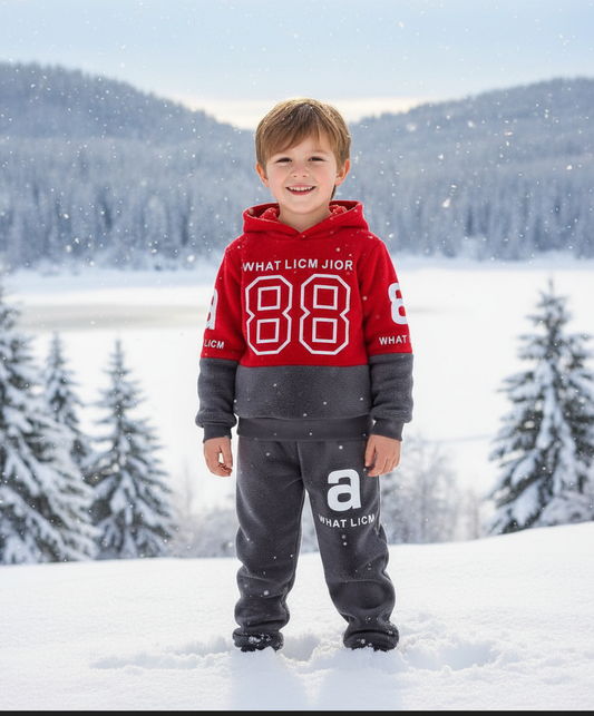 Fashion Hoodie Style Printed Kids Winter Suit