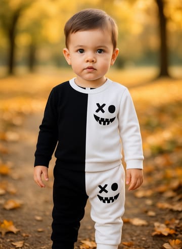 White & Black Smile Printed Kids Winter Suit ( Each )