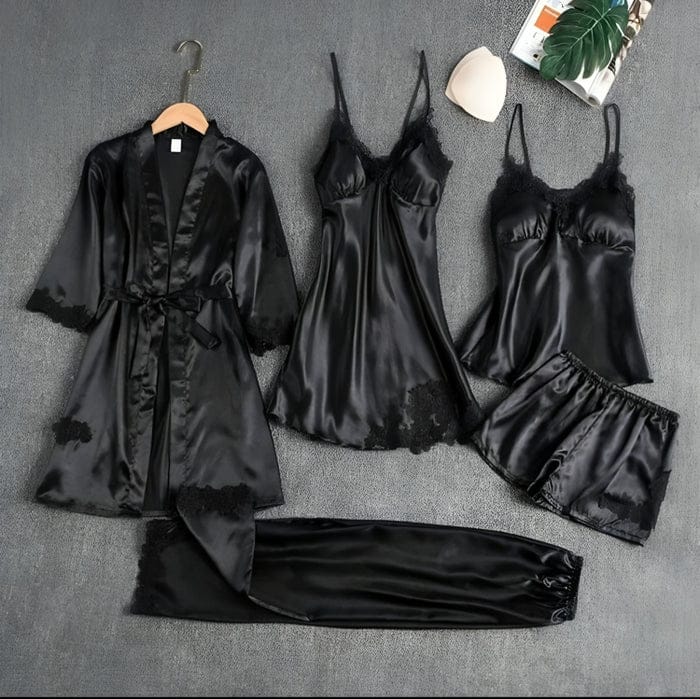 5-Piece Silk Nightwear Set for Women – ... Black