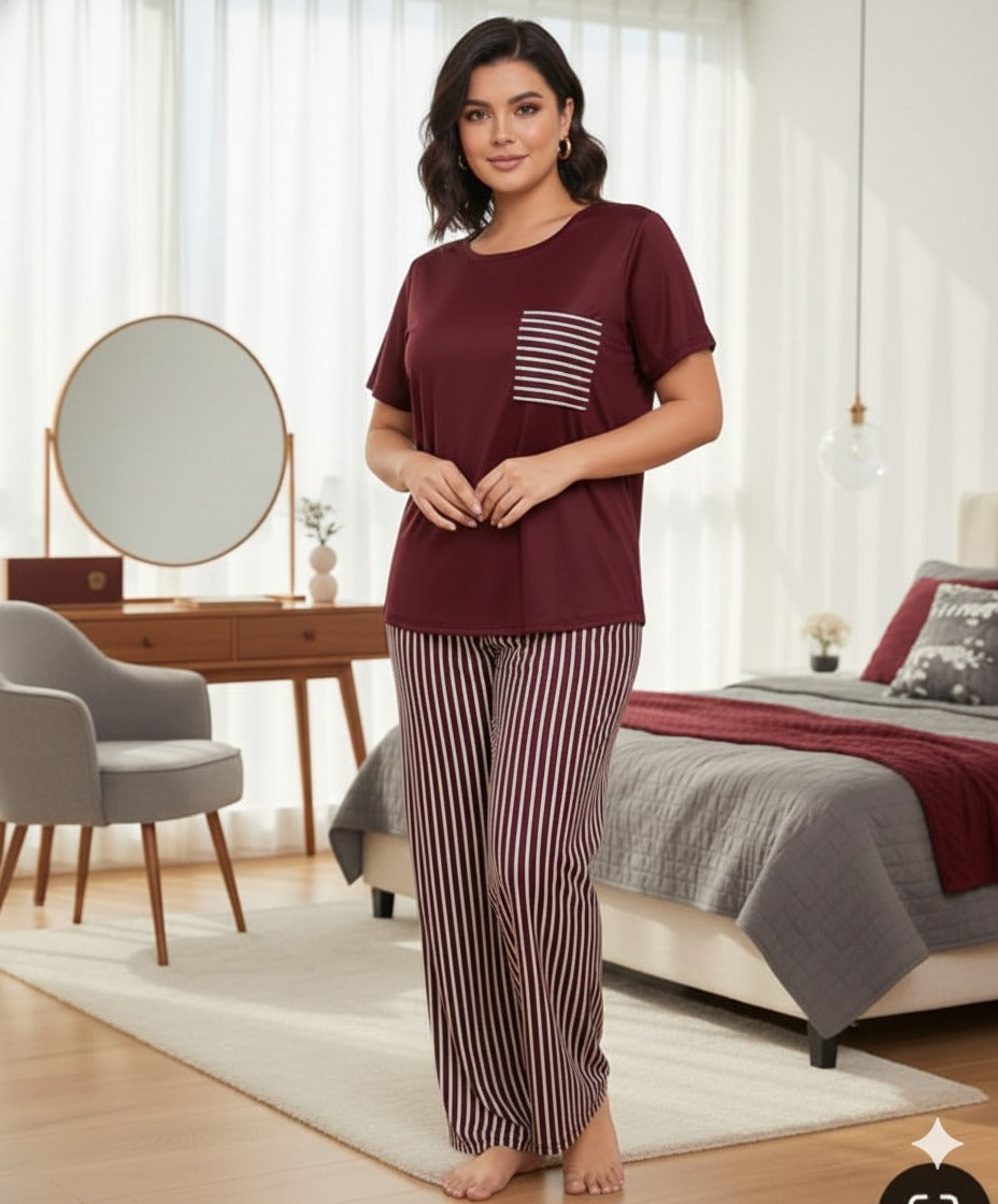 White & Maroon Lining PJ Set