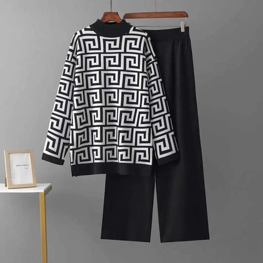 Black & White Geometric winter Track Suit