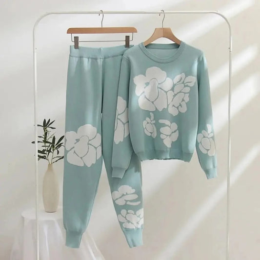 Mint Floral Knit Winter Track Suit ...