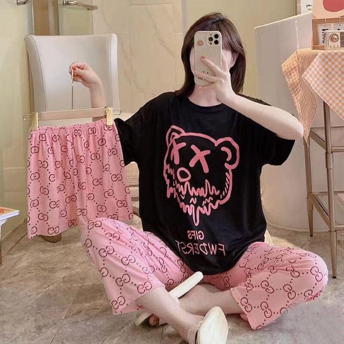 Women 3 Pes Night Wear Comfort Digital Print Suit