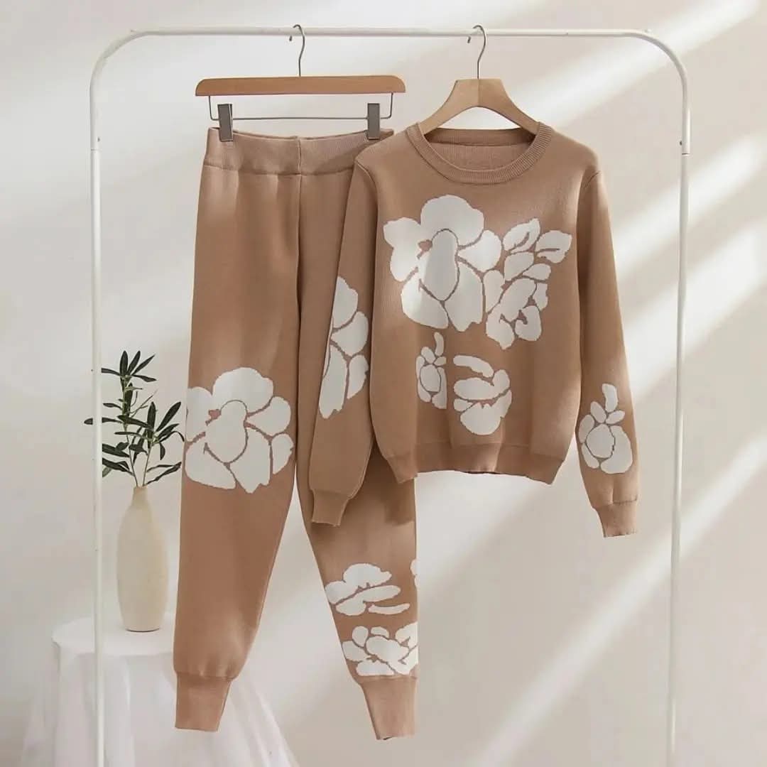 Camel Floral Knit Winter Track Suit ...