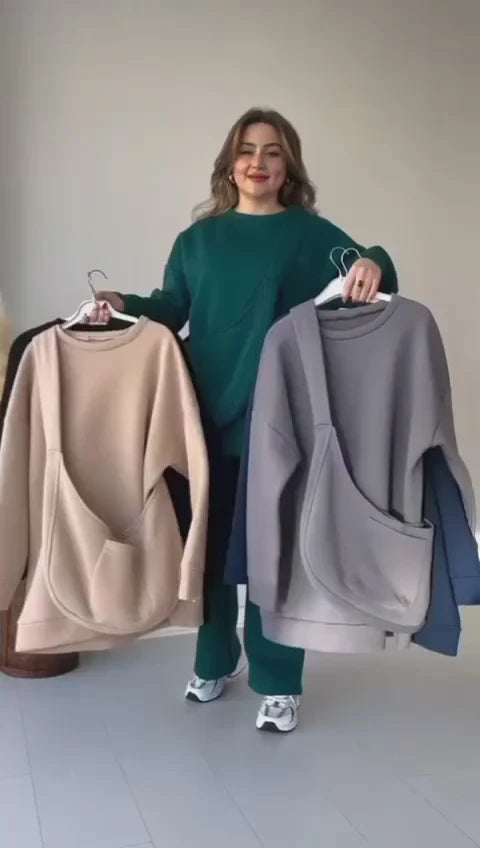 Carryall Winter Fleece Co Ords Set SweatShirt + Trouser + Bag