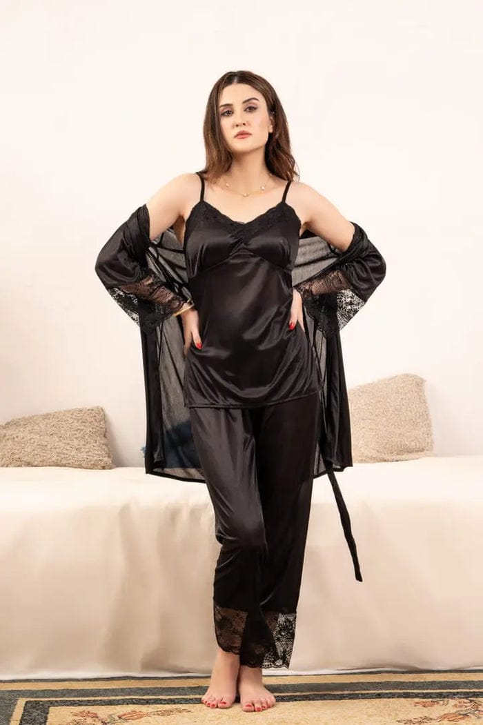5-Piece Silk Nightwear Set for Women – ... Black