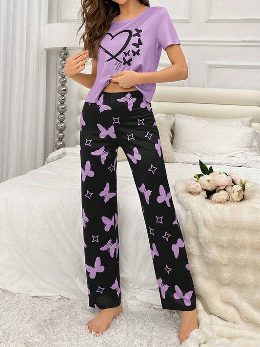 Printed Pajama Night Suit  Heart Print