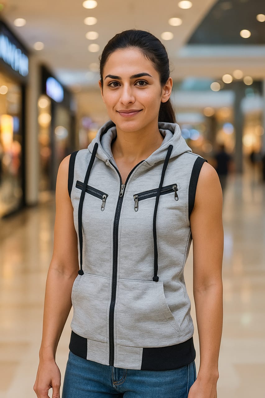 Girls Jaqueta Front Zipper Sleeveless Hoodies