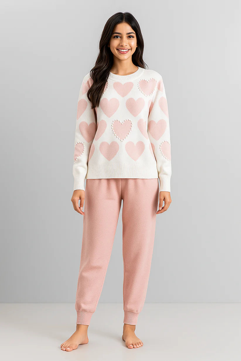 Soft Pink Hearts Winter Track Suit