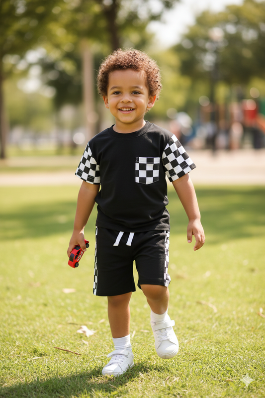 Kids Check Print T-Shirt & Shorts Set