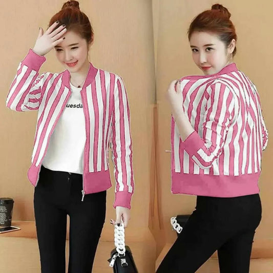 Girls' Stylish Pink & White Striped Jacket