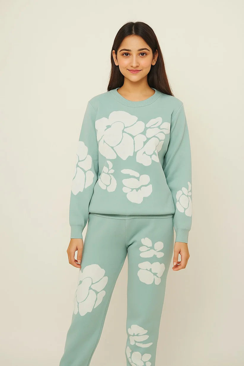 Mint Floral Knit Winter Track Suit ...