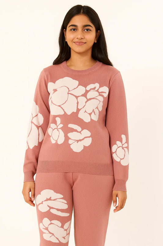 Dusty Rose Floral Knit Winter Track Suit ...