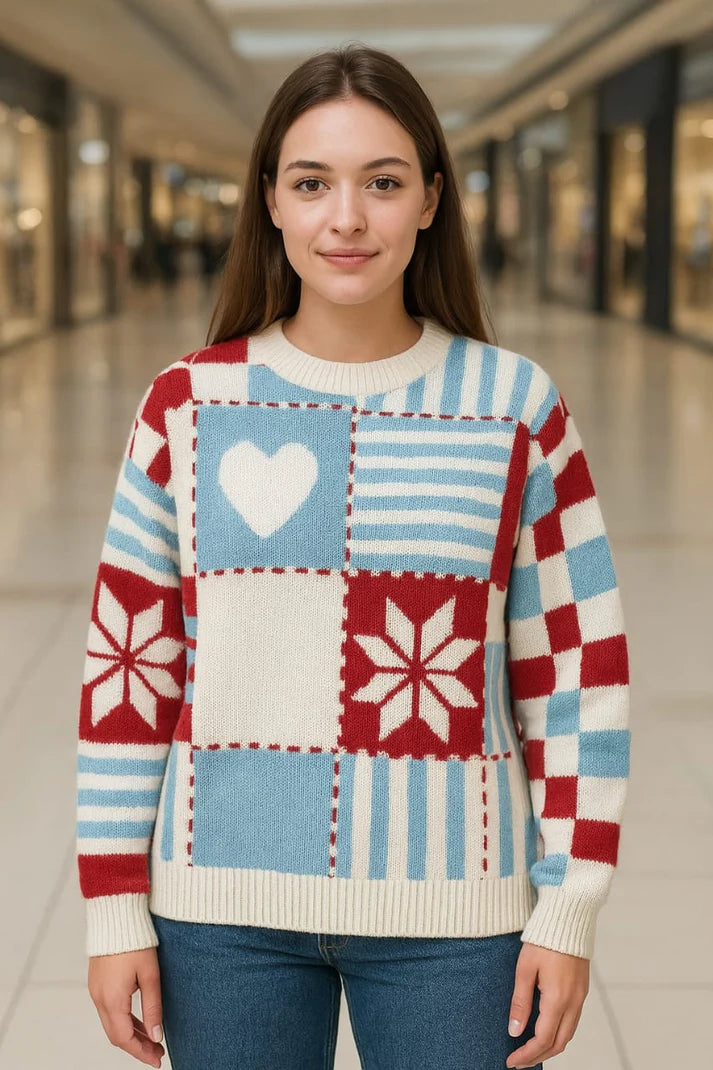 Cozy Patchwork Knit Sweater For Women