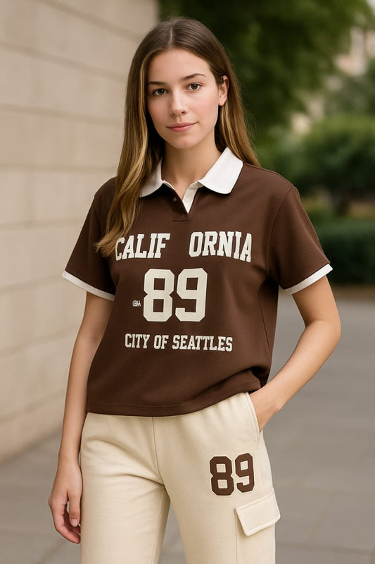 Girls Mart California 89 2-Piece Casual Set – Brown & Beige