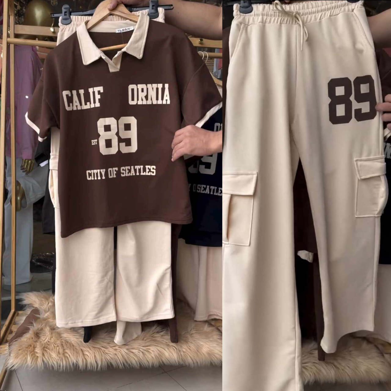 Girls Mart California 89 2-Piece Casual Set – Brown & Beige