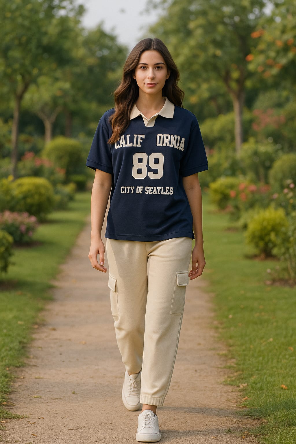 Girls Mart California 89 Two-Piece Casual Set – Blue & Beige