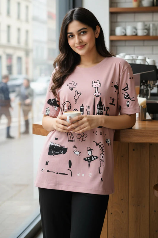 Pink Planet Music With Black PJs SET