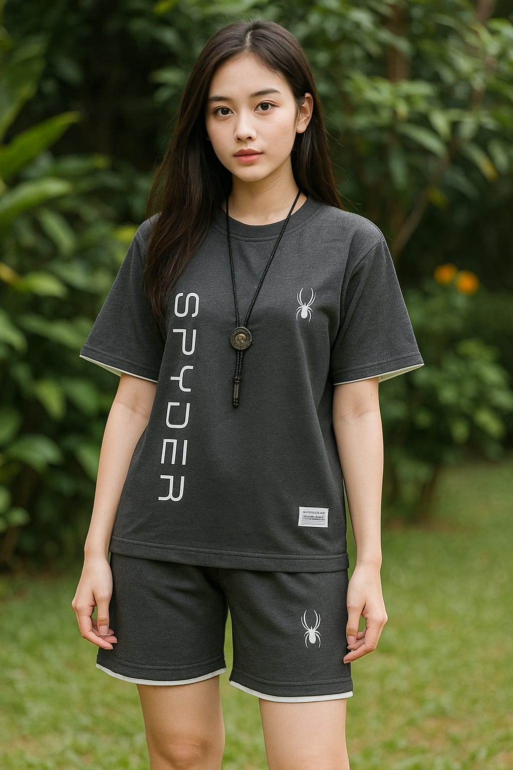 Women  Waffle Fabric T-Shirt & Shorts Set SPYDER Logo Printed | Breathable Casual Sportswear for Summer | Solid Color Athletic Wear | Trendy Activewear & Fashionable Gym-to-Street Clothing