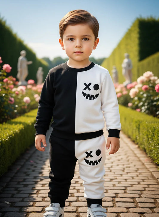 White & Black Smile Printed Kids Winter Suit ( Each )